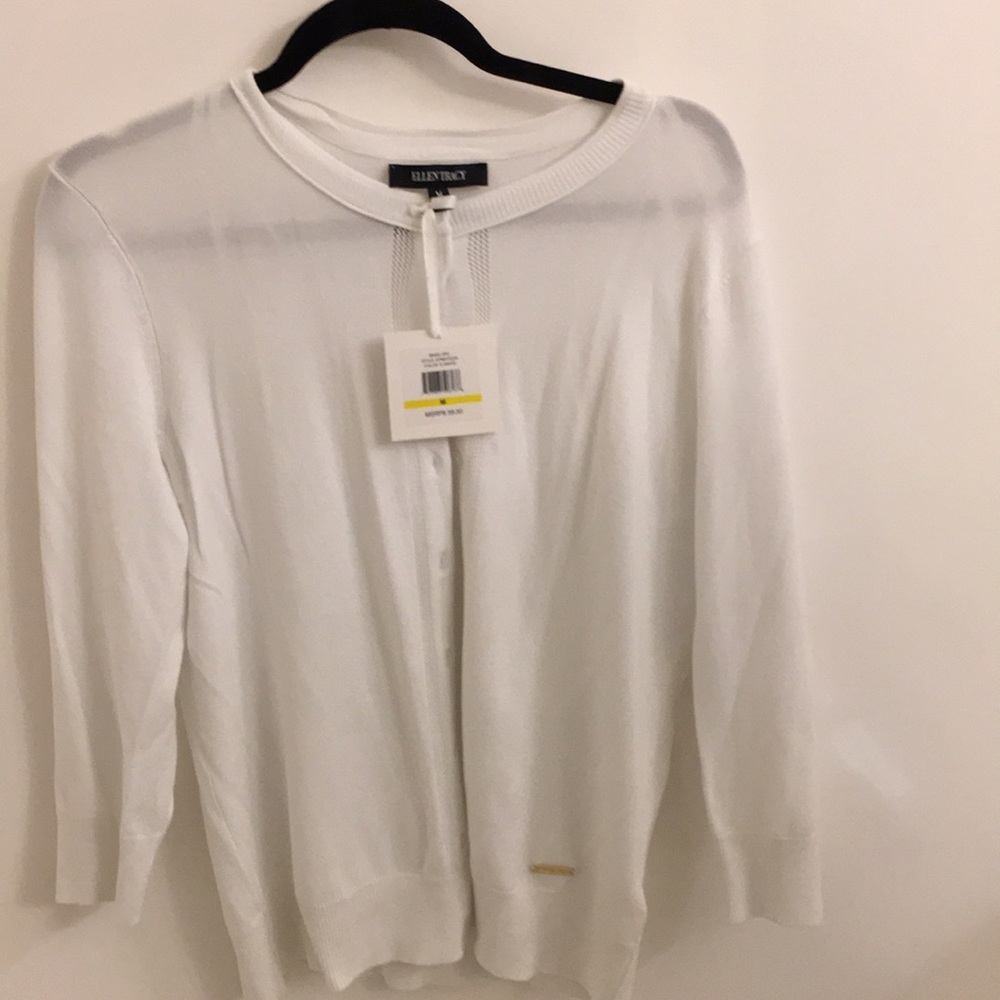 NWT ELLEN TRACY WHITE CARDIGAN SIZE MEDIUM